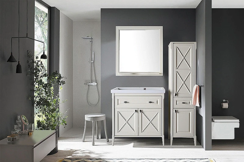 Комплект мебели для ванной ASB-Woodline Монте 80 Бежевый массив дерева