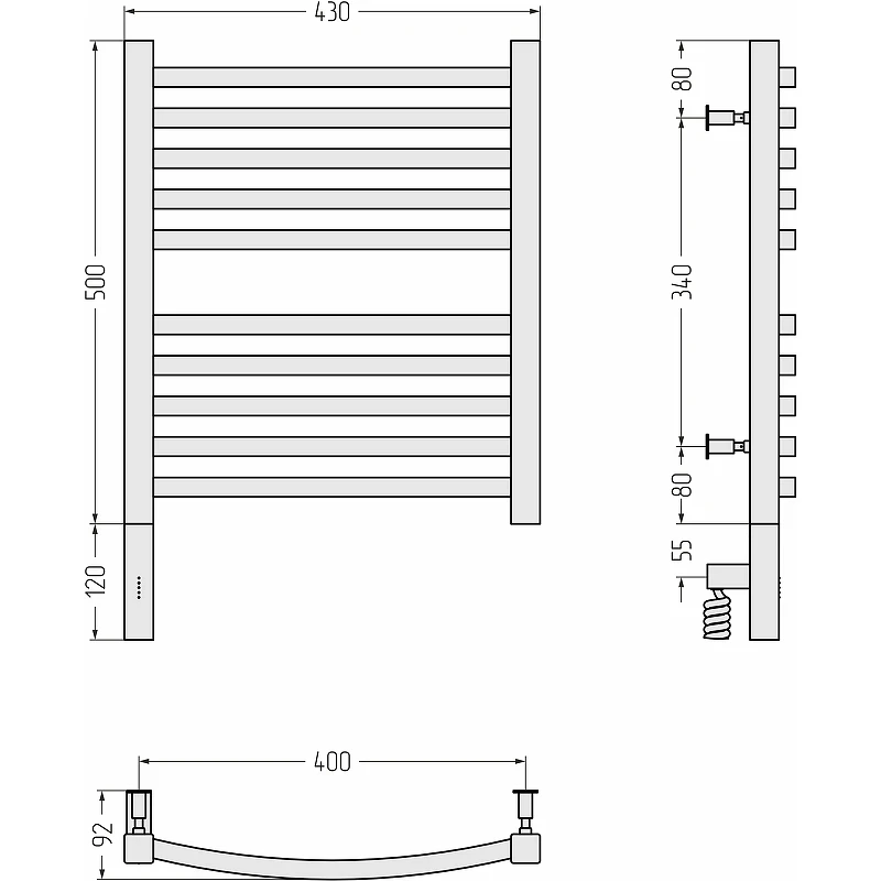 Электрический полотенцесушитель Сунержа Аркус 3.0 500x400 L 00-5704-5040 Хром нержавеющая сталь