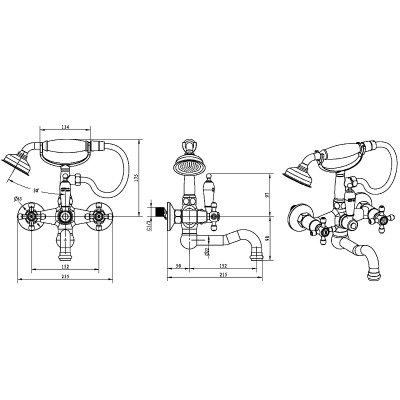 Смеситель для ванны Boheme Royal Cristal 313-Royal/CRST black Бронза латунь на стену