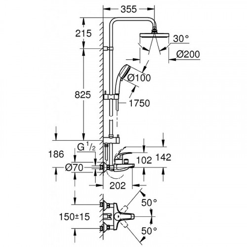 Душевая система Grohe Tempesta Cosmopolitan 26305001 Хром латунь на стену