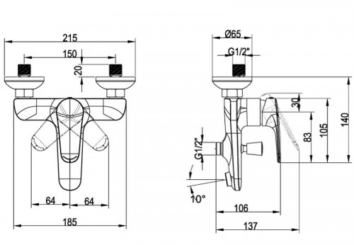 Смеситель для ванны Villeroy&Boch O.Novo Start TVT10550111061 Хром латунь на стену