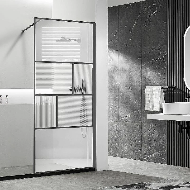 Душевая перегородка Vincea Walk-In 90 VSW-1HC900CFGM профиль Вороненая сталь стекло прозрачное/рифленое
