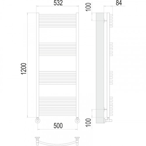 Водяной полотенцесушитель Terminus Классик П22 500x1200 4670078529619 Хром, нижнее подключение, G 1/2" ВР, с угловым соединением нержавеющая сталь