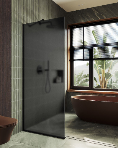 Душевая перегородка Maybah Glass MGD-694-6у 890x1950 в узком профиле Черный стекло графитовое матовое