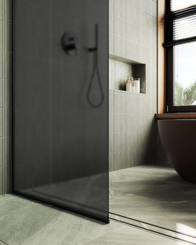 Душевая перегородка Maybah Glass MGD-694-6у 890x1950 в узком профиле Черный стекло графитовое матовое