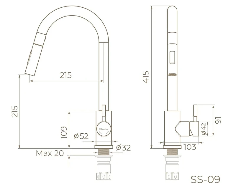 Смеситель для кухни Knotlor Streamline SS-09 цвет Матовая сталь