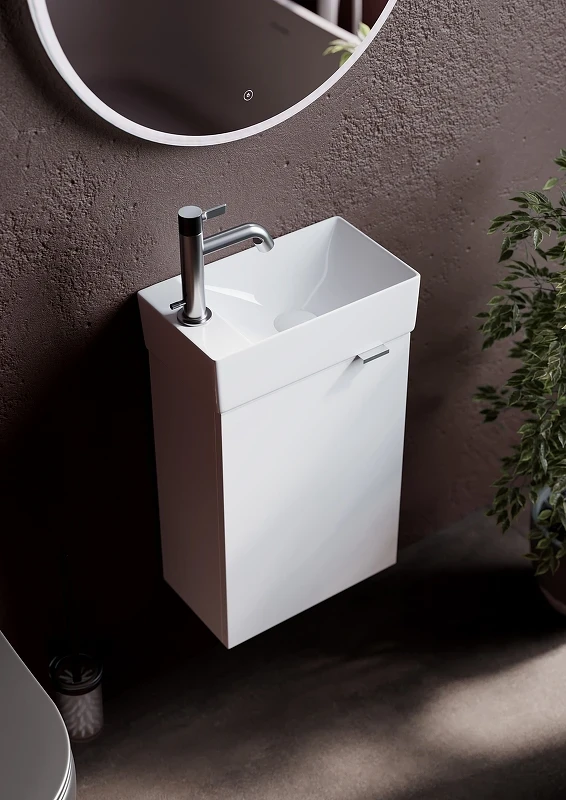 Тумба под раковину Sancos Mini 37 L MN35WL подвесная Белый глянец МДФ / ЛДСП