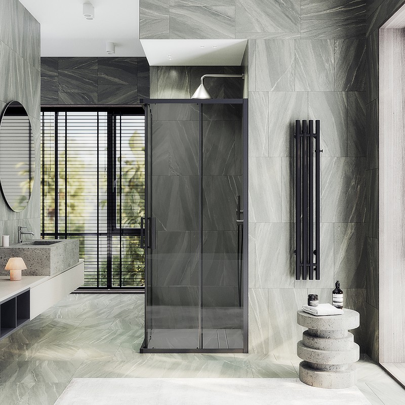 Душевой уголок Maybah Glass MGY-1334-6 1000x1000x1950 раздвижной профиль Черный стекло графитовое
