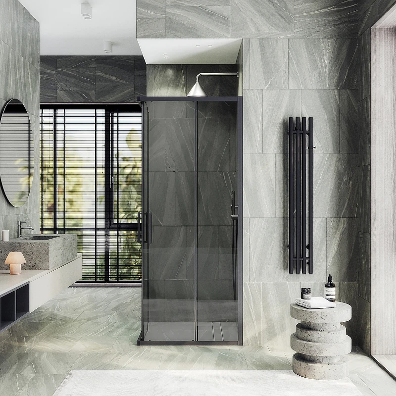 Душевой уголок Maybah Glass MGY-1334-6 1000x1000x1950 раздвижной профиль Черный стекло графитовое
