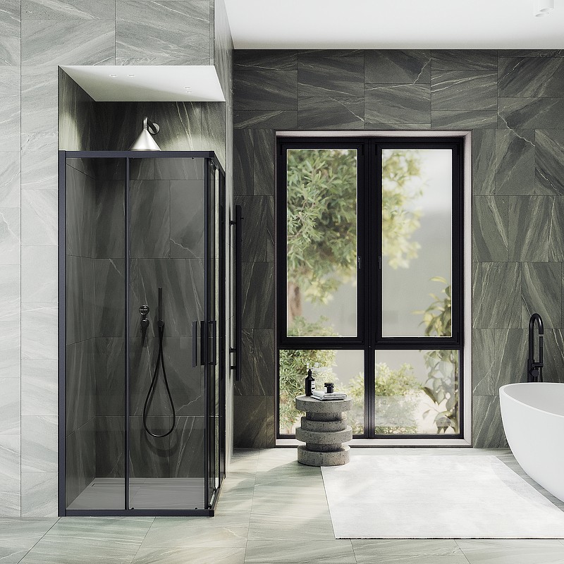 Душевой уголок Maybah Glass MGY-1334-6 1000x1000x1950 раздвижной профиль Черный стекло графитовое