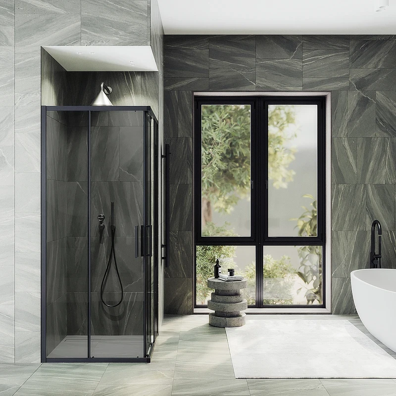 Душевой уголок Maybah Glass MGY-1334-6 1000x1000x1950 раздвижной профиль Черный стекло графитовое