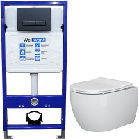 Комплект унитаза Ceramicanova Play CN3001 с инсталляцией WellWant Standart 50 WWISI111BB с сиденьем Микролифт и Черной матовой клавишей смыва фарфор подвесной