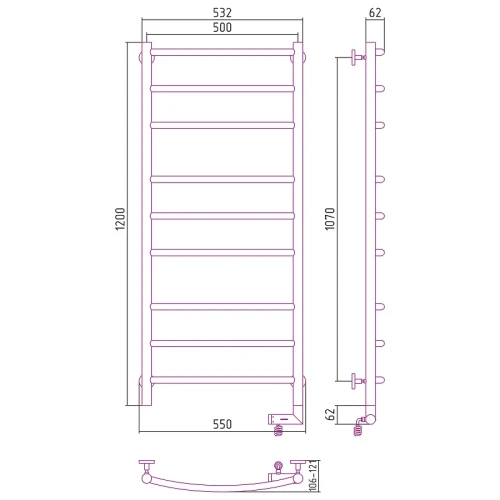 Электрический полотенцесушитель Сунержа Галант 2.0 1200x500 R 00-5201-1250 Хром нержавеющая сталь