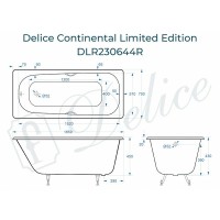 Чугунная ванна Delice Continental Limited Edition 165x70 DLR230644R с отверстиями под ручки без антискользящего покрытия