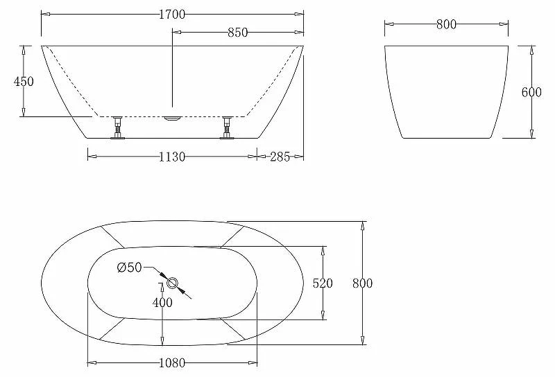 Акриловая ванна BelBagno 170x80 BB77-1700-W0 без гидромассажа