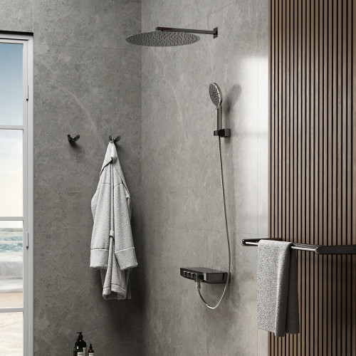 Смеситель для ванны WasserKRAFT Elbe 7499 Thermo с термостатом Хром Черный латунь на стену