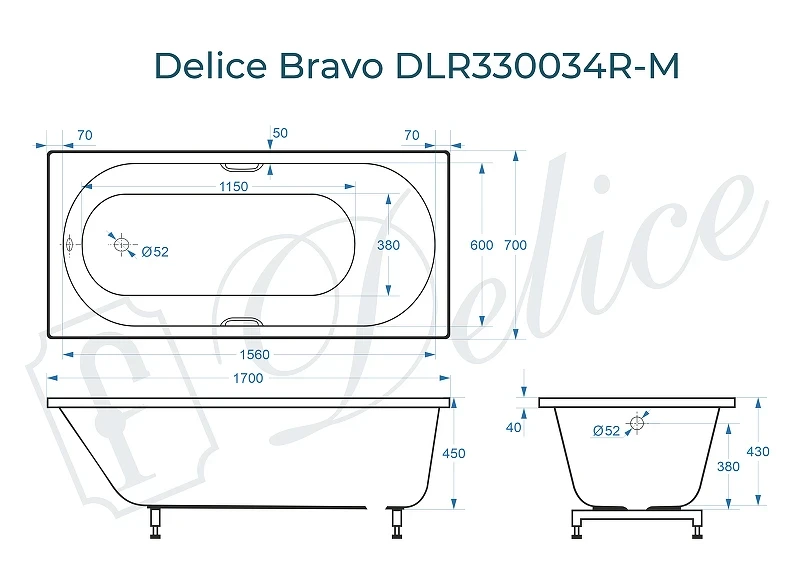 Ванна из искусственного камня Delice Bravo 170х70 DLR330034R-M цвет Белый