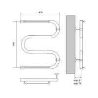 Водяной полотенцесушитель Melodia della vita Simple Shelf М-образный 50х40х1 MTRSS5040 с полкой Полированная сталь