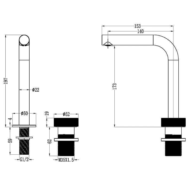 Смеситель для раковины Boheme Tech 158-B Черный матовый латунь