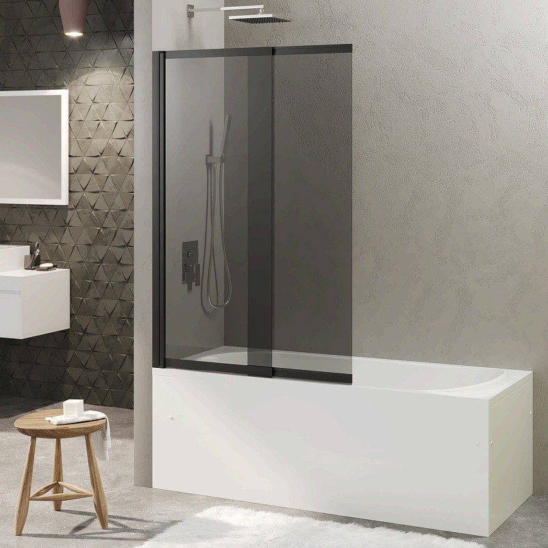 Шторка на ванну Berges River S Slider Black 98х145 065018 профиль Черный матовый стекло тонированное