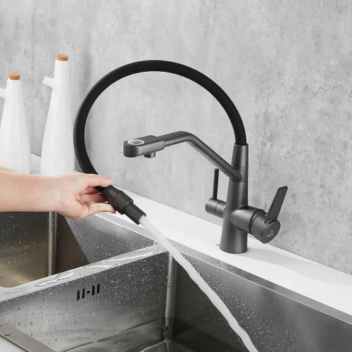 Смеситель для кухни Rose R558Y цвет Пепельный Черный