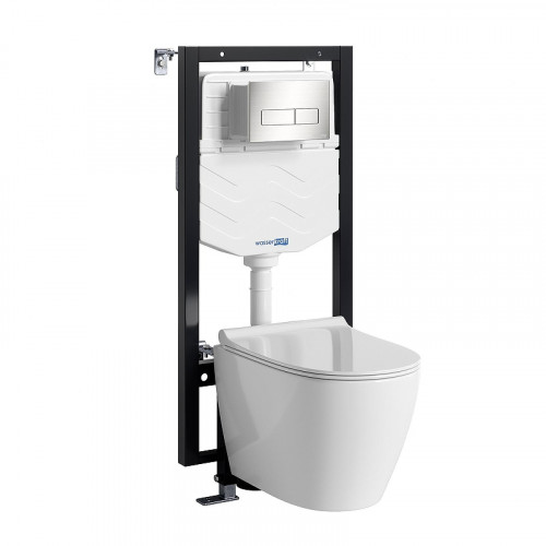 Комплект унитаза с инсталляцией WasserKRAFT Vils 56TLT.010.ME.BN03.H002 цвет Белый с сиденьем Микролифт и клавишей смыва цвет Никель