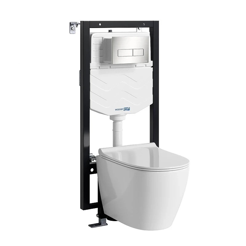 Комплект унитаза с инсталляцией WasserKRAFT Vils 56TLT.010.ME.BN03.H002 цвет Белый с сиденьем Микролифт и клавишей смыва цвет Никель