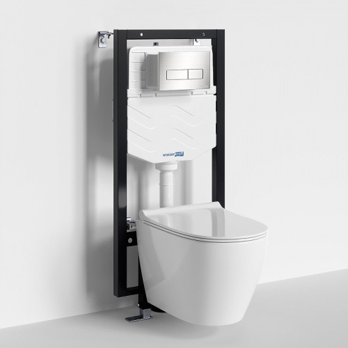 Комплект унитаза с инсталляцией WasserKRAFT Vils 56TLT.010.ME.BN03.H002 цвет Белый с сиденьем Микролифт и клавишей смыва цвет Никель