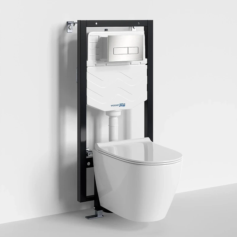 Комплект унитаза с инсталляцией WasserKRAFT Vils 56TLT.010.ME.BN03.H002 цвет Белый с сиденьем Микролифт и клавишей смыва цвет Никель