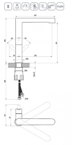 Смеситель для кухни Ravak Puri PU 016.20 X070183 Черный матовый латунь