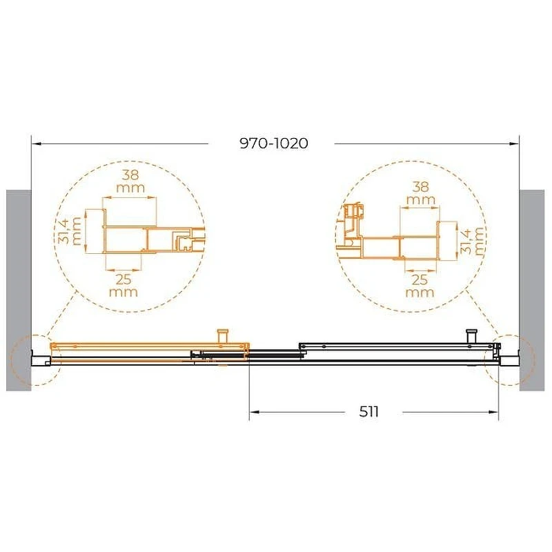 Душевая дверь Cezares Molveno 100 MOLVENO-BF-3-100-C-BORO-IV профиль Брашированное золото стекло прозрачное