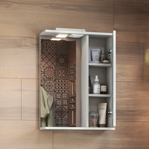 Зеркало со шкафом Vigo Diana 50 R z.DIA.50.R.El с подсветкой Белое МДФ / ЛДСП, стекло