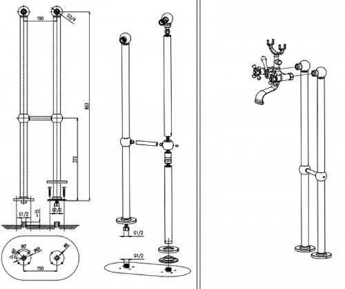 Смеситель для ванны Rav Slezak Morava retro MK550.5/2 Хром латунь на пол