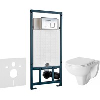Комплект унитаза Damixa Jupiter DX77C1738SC с сиденьем Микролифт и инсталляцией WeltWasser WW Marberg 507 10000005949+10000005953 с клавишей смыва Хром глянцевый фарфор подвесной