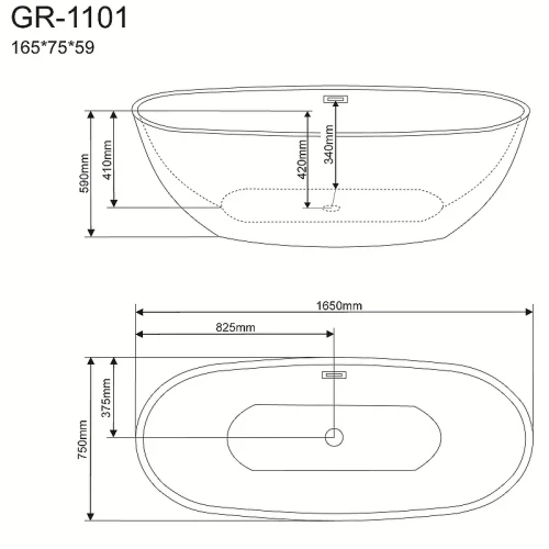 Акриловая ванна Grossman Fly 165х75 GR-1101 без гидромассажа