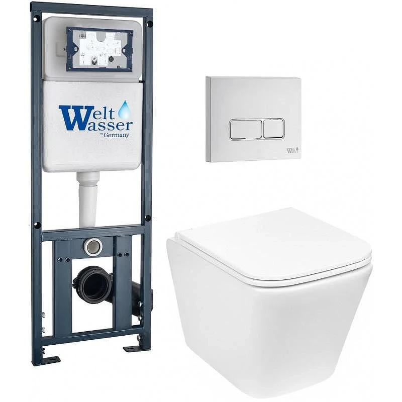 Комплект унитаза с инсталляцией WeltWasser MARBERG 410 + GELBACH 043 GL-WT + MAR 410 SE GL-WT 10000011875 цвет Белый глянцевый с сиденьем Микролифт и клавишей смыва цвет Белый глянцевый