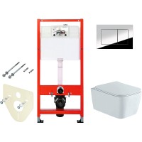 Комплект унитаза Aquatek Либра New AQ1148N-00 с инсталляцией Tece Profil 9400412 с сиденьем Микролифт и клавишей смыва Хром глянцевый фарфор подвесной