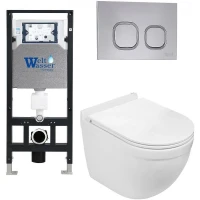 Комплект унитаза с инсталляцией WeltWasser AMBERG 506 + HEIMBACH 043 GL-WT + AMBERG RD-CR 10000012147 цвет Белый глянцевый с сиденьем Микролифт и клавишей смыва цвет Хром