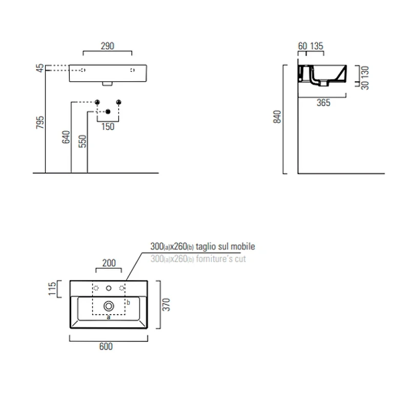 Раковина GSI Kube X 60 9454111 Белая фаянс подвесная, накладная
