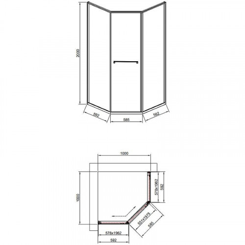 Душевой уголок Timo TTSS-100/13C-8R 1000x1000x2000 T33R раздвижной профиль Никель стекло прозрачное