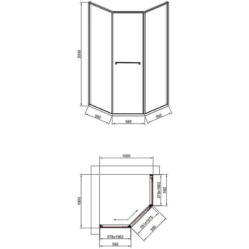 Душевой уголок Timo TTSS-100/13C-8R 1000x1000x2000 T33R раздвижной профиль Никель стекло прозрачное