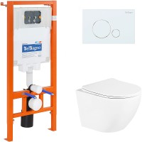 Комплект унитаза с инсталляцией BelBagno Uno BB3105CHR/SC/BB002-80/BB014-SR-BIANCO с сиденьем Микролифт и Белой клавишей смыва фаянс подвесной