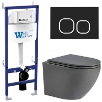 Комплект унитаза с инсталляцией WeltWasser BAMBERG 460 + MERZBACH 043 MT-GR + BAMBERG BL 10000013606 цвет Серый матовый с сиденьем Микролифт и клавишей смыва цвет Черный