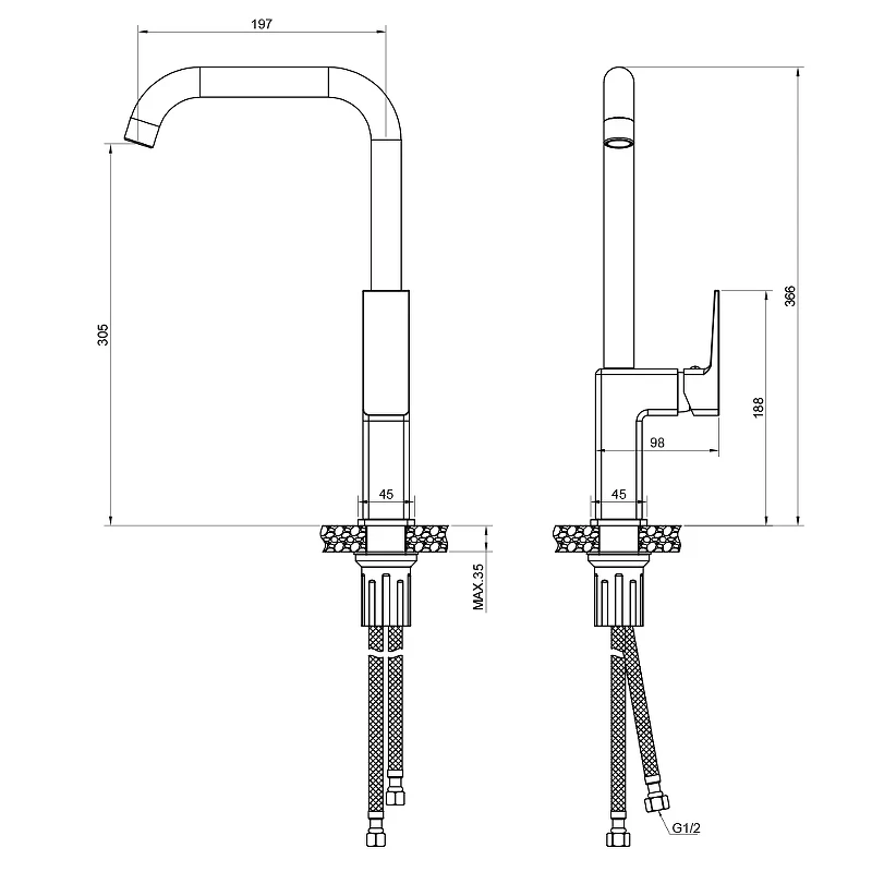 Смеситель для кухни WesnaArt Narcis NAR06-150BL-25432 Черный матовый латунь