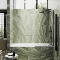 Шторка на ванну Maybah Glass MGV-144-6у 640x1400 в узком профиле Черный стекло прозрачное