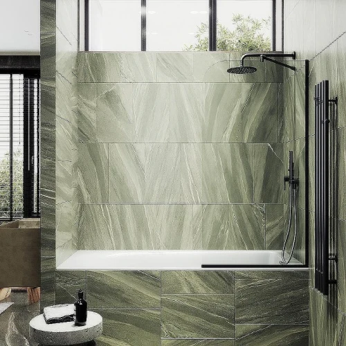 Шторка на ванну Maybah Glass MGV-144-6у 640x1400 в узком профиле Черный стекло прозрачное