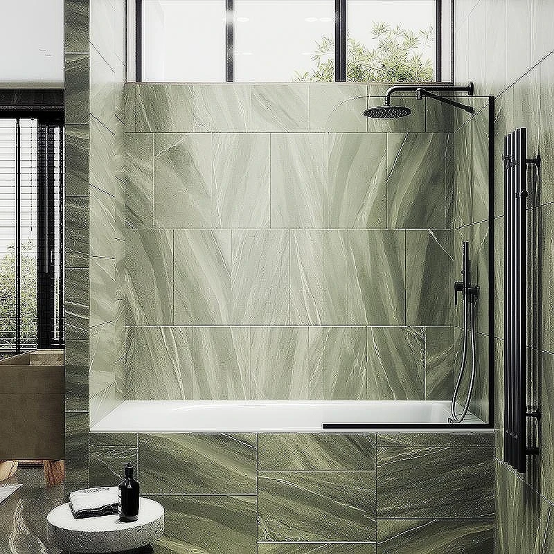 Шторка на ванну Maybah Glass MGV-144-6у 640x1400 в узком профиле Черный стекло прозрачное