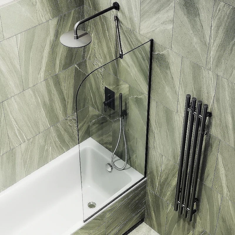 Шторка на ванну Maybah Glass MGV-144-6у 640x1400 в узком профиле Черный стекло прозрачное