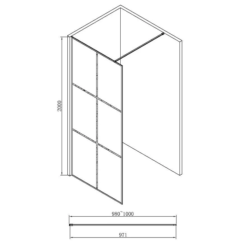 Душевая перегородка Abber AG62100B 100x200 профиль Черный стекло прозрачное