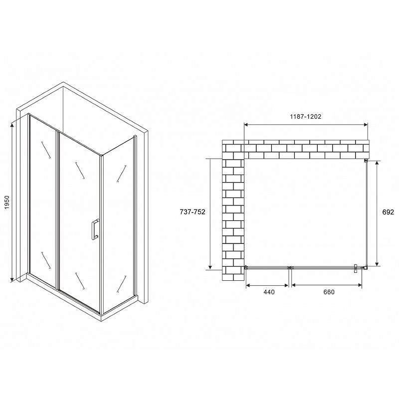 Душевой уголок Abber Sonnenstrand 120x75 AG04120BS-S75B профиль Черный стекло прозрачное